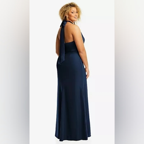AFTER SIX-HIGH NECK OPEN  BACK MAXI DRESS WITH SCARF TIE IN MIDNIGHT NAVY - Picture 5 of 8